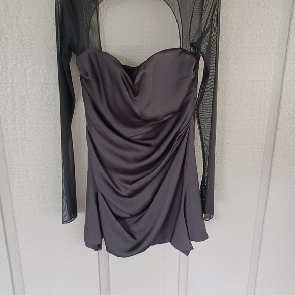 Alieva Maya Draped Corset Mini Dress Size L Women Long Sleeve Silk Satin Black - Picture 4 of 14